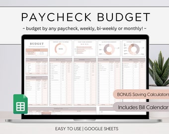 Paycheck Budget for Google Sheets Budget By Paycheck Spreadsheet Bills Organizer Monthly Bi-weekly Weekly Budget Finance Planner Template