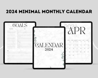 Printable Calendar 2024 | Monthly Planner 2024 | A4 | Monday & Sunday Start | Minimalist | Download | Digital PDF