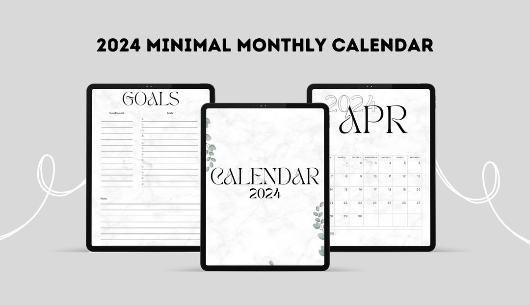 Printable Calendar 2024 Monthly Planner 2024 A4 Monday & Sunday Start