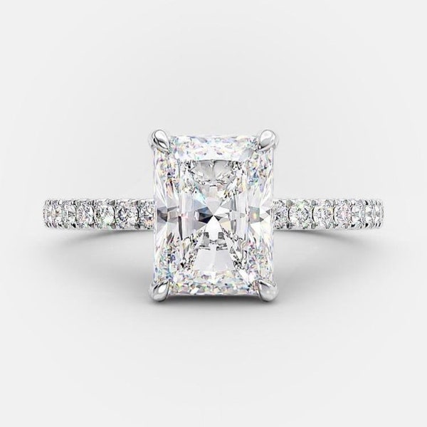 Magnificent Radiance: 2.23 Carat Radiant Cut Engagement Ring in 3D Pave Set Cathedral Setting
