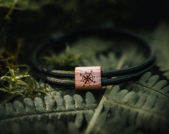 Armband aus Holz & Paracord | Kompass Motiv | Geschenk für Männer| Geschenk für Naturliebhaber | Bushcraft Geschenk | Handgemachtes Armband