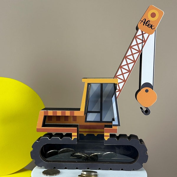 Hucha personalizada con forma de grulla: Hucha de madera FSC personalizada para niños