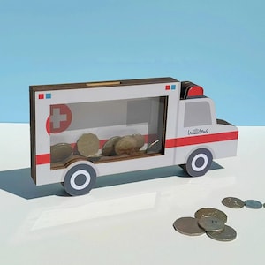 Cofrinho de ambulância personalizado feito sob encomenda para crianças, cofrinho, presentes para crianças, presentes para bebês, presentes personalizados para crianças