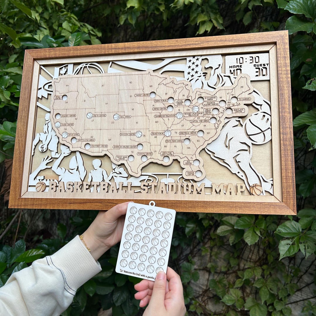 Custom Basketball Stadium Map: 3D Wooden Travel Tracker, Basketball Fan ...