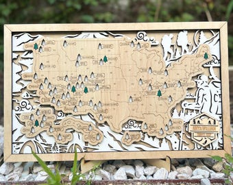 パーソナライズされた木製アメリカ国立公園マップ、ツリーピン付き3Dトラベルトラッカーマップ、カスタムハイカーギフト、アドベンチャーウォールアート、父の日ギフト