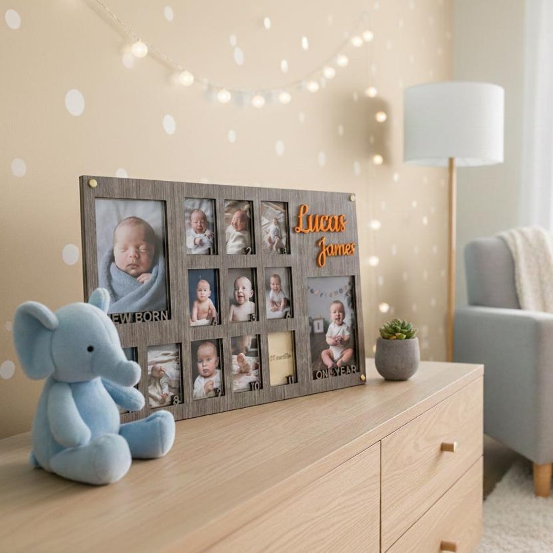Personalized Baby First Year Photo Frame: Acrylic & Wood - Etsy