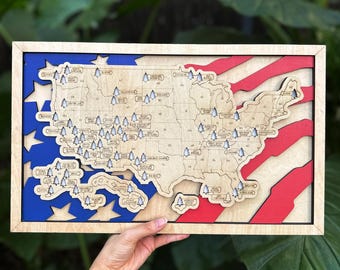 パーソナライズされた木製の米国国立公園地図：旅行トラッカー、ハイカーへのギフト