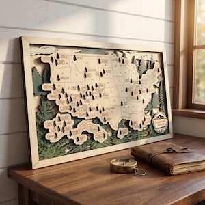 Personalized Wooden US National Parks Travel Map: Hiker Gift.Valentine's Day gift
