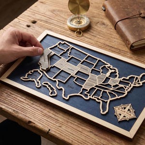 Personalized Wooden USA Travel Map, 50 States Tracker Board, Custom Family Adventure Wall Art, Camper RV Decor, Wood Anniversary Gift