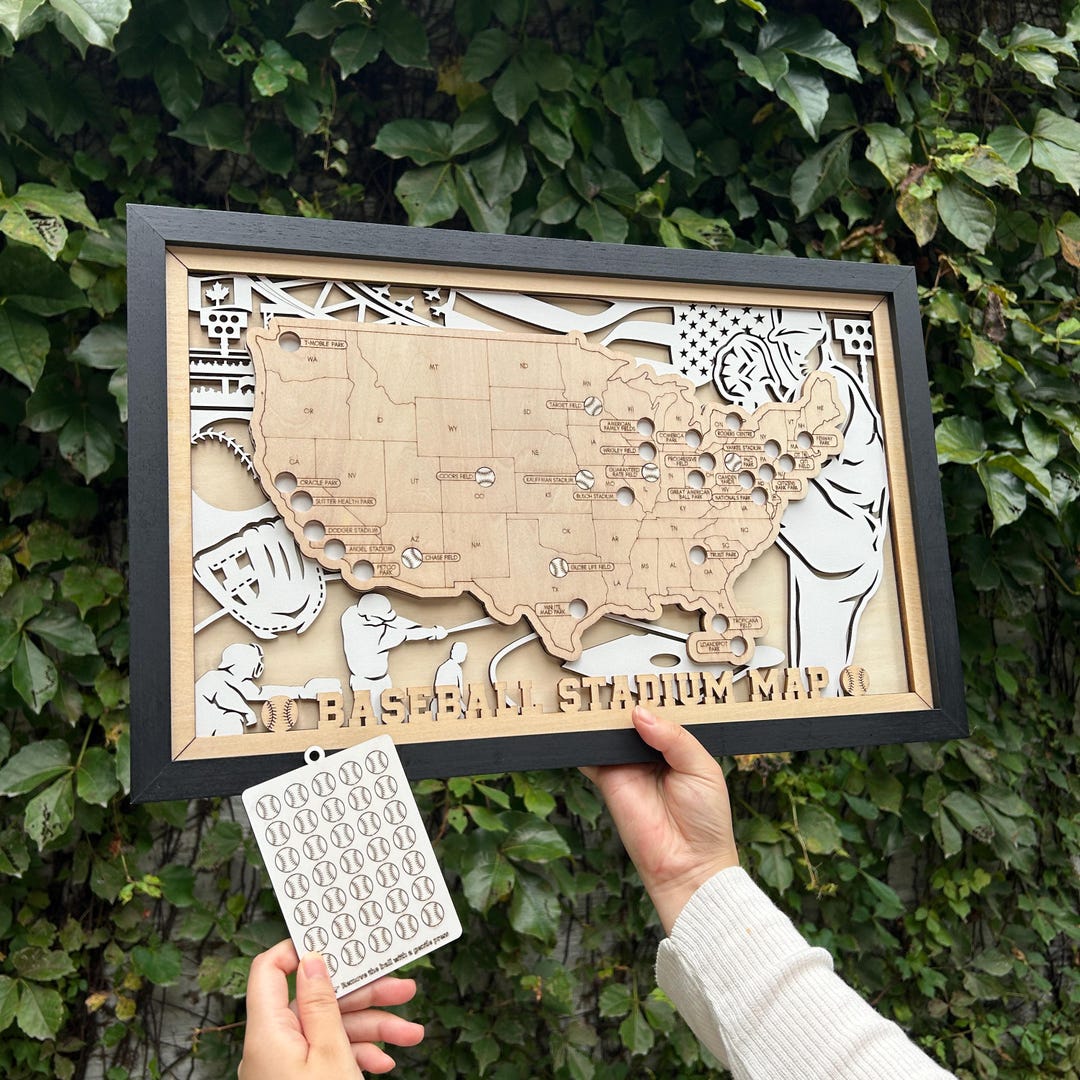 3D Wooden Baseball Stadium Map: Personalized Travel Tracker,mlb ...