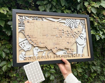 3D Wooden Baseball Stadium Map: Personalized Travel Tracker,MLB Baseball Gift