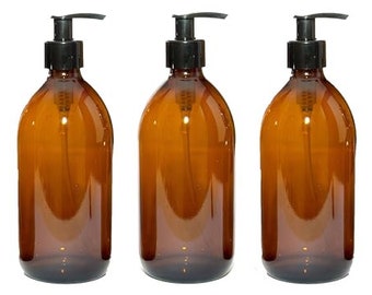 500ml Amber Glass Bottles with Black Pumps - PACK of 3