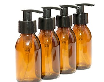 100ml Amber Glass Bottles with Black Pumps - PACK of 4