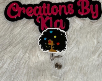 Black Girl Afro Retractable Badge Reel