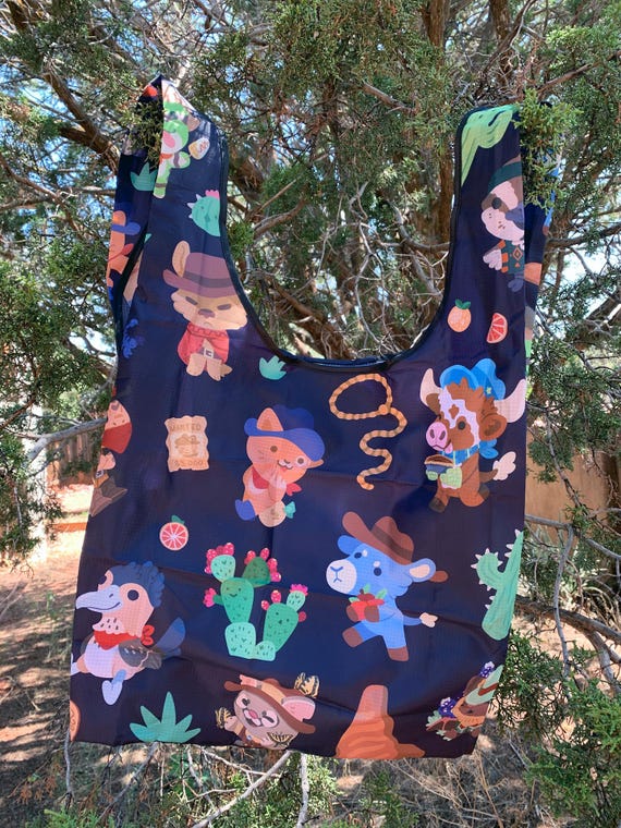 Wild West Reusable Foldable Bag - Cowboy Pattern Large Nylon Shopping Tote