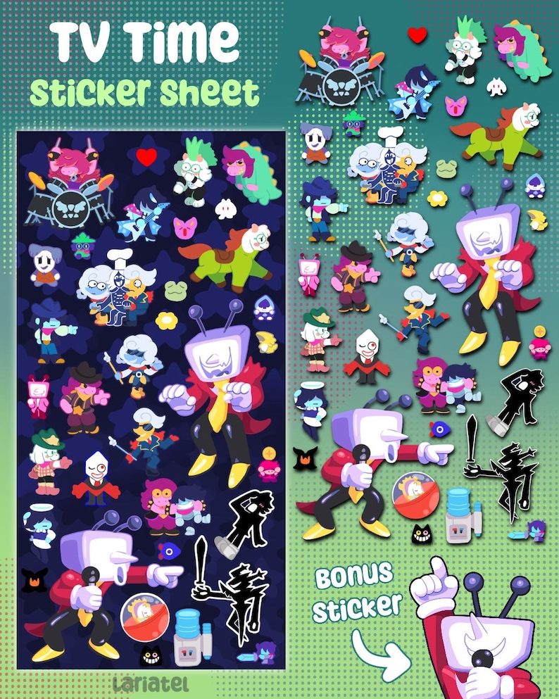TV Time Sticker Sheet - Deltarune Vinyl Waterproof Glossy - Etsy