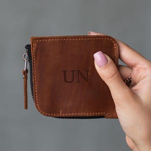 Leather small wallet with zipper, Custom mini wallet, Personalized coin wallet, Mini zipper wallet women, Leather coin pouch purse