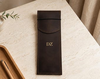 Personalized Leather Pencil Case, Custom Pen Holder, Genuine Leather Pen Pouch, Fountain Pen Case, Engraved Gift for Writer, Teacher Gift