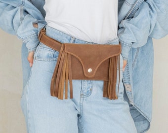 Personalized fringe belt bag, Leather belt bag women, Festival fanny pack, Boho belt bag, Monogrammed fanny pack, Handmade belt bag