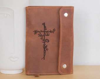 Personalized leather bible cover, Customized bible cover, Bible cover organizer, Bible cover with pockets, Monogrammed leather bible cover