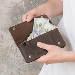 Cartera de cuero personalizada para hombre, Cartera de cuero larga para hombre, Cartera de cuero grabada para hombre, Cartera de cuero grande, Cartera de cuero hecha a mano