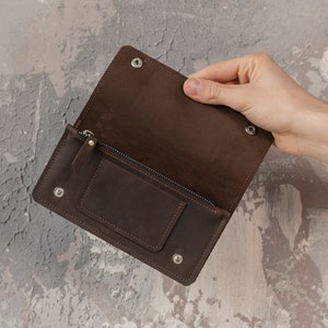 Cartera larga de cuero hecha a mano, Cartera de cuero para hombre minimalista, Cartera larga grabada, Cartera grande para hombres, Cartera de cuero elegante, Cartera personalizada