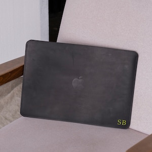 Leren MacBook-hoes met logo, MacBook Pro 14 inch-hoes, MacBook Air m2-hoes, lederen MacBook Air 13-hoes, MacBook Air-hoesjes met monogram