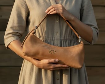 Leather baguette bag small, Custom baguette bags, Personalized leather shoulder bag, Small leather shoulder purse, Small leather handbags