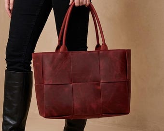 Woven leather shoulder bag, Woven handbag women, Quilted leather handbag, Handmade leather bag women, Everyday leather tote bag, Woven purse