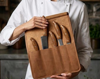Custom leather knife roll, Leather chef knife case, Leather knife roll up bag, Handmade chef knife roll, Engraved leather knife organizer