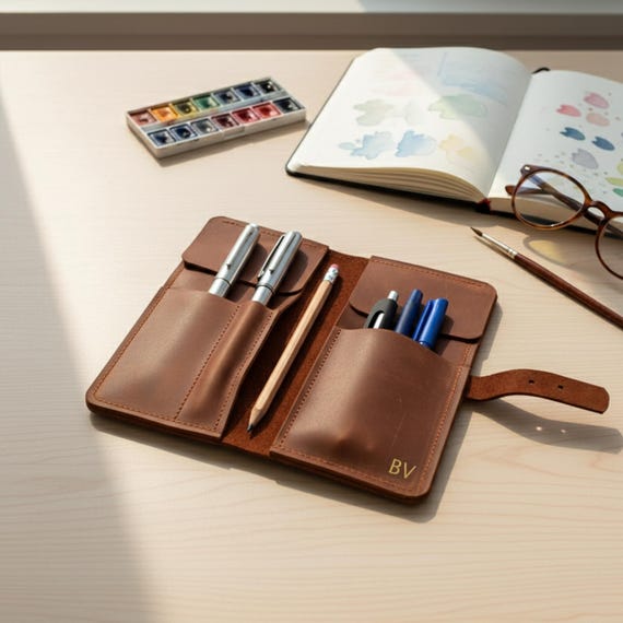 Leather pen case, Personalized leather pen case, Leather pencil pouch, Pen organizer, Handmade leather pen holder, Monogrammed pencil case