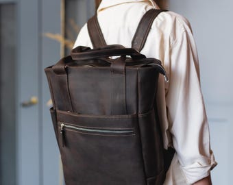Womens leather backpack purse, Leather backpack tote brown, Handmade leather backpack, Leather laptop backpack womens, Custom backpack purse