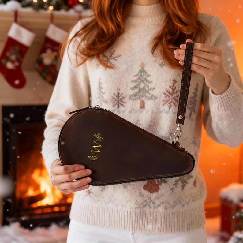 Personalized ping pong paddle case, Leather ping pong bag, Custom tennis bag, Ping pong racket case, Leather table tennis bag image 4