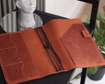 Libreta de cuero personalizada, Funda de libreta personalizada, Diario de cuero recargable, Diario de viaje con bolsillos, Diario de cuero A5