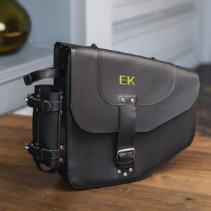Motorcycle saddle bags leather, Motorcycle side bag, Black motorcycle tool bag, Personalized motorcycle bag, Leather bike saddle bag
