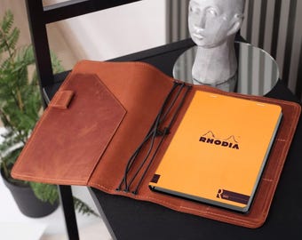 Custom rhodia notebook cover, Leather rhodia cover, A5 rhodia cover, Refillable notebook personalized, Monogram journal cover, Journal cases