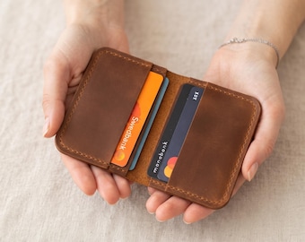 Leather Card Holder, Full Grain Leather Wallet, Personalized Card Holder, Slim Leather Wallet, Credit Card Case, Minimalist Wallet, Gift