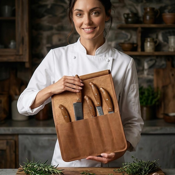 Custom leather knife roll, Leather chef knife case, Leather knife roll up bag, Handmade chef knife roll, Engraved leather knife organizer