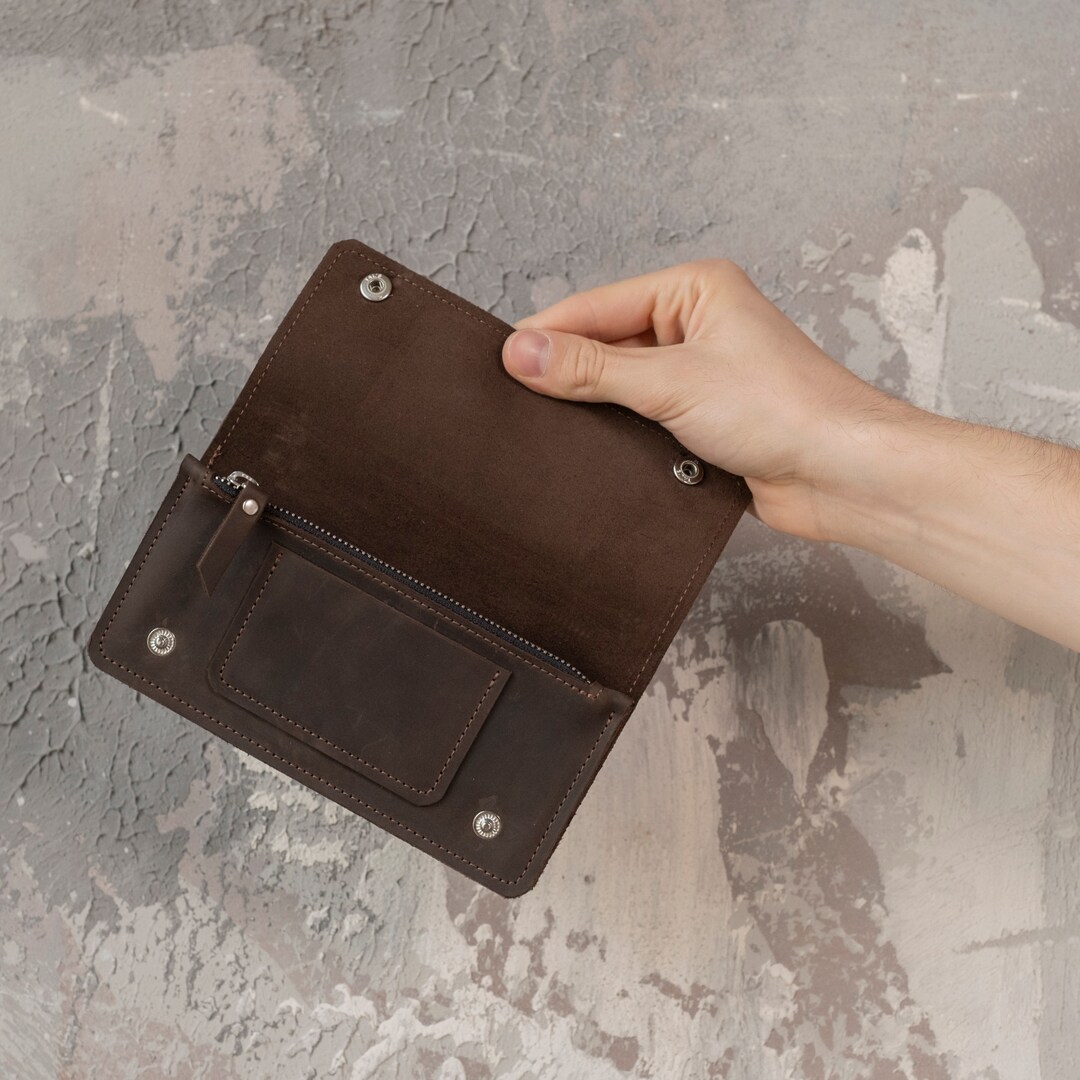 Handmade Leather Long Wallet, Mens Leather Wallet Minimalist, Engraved