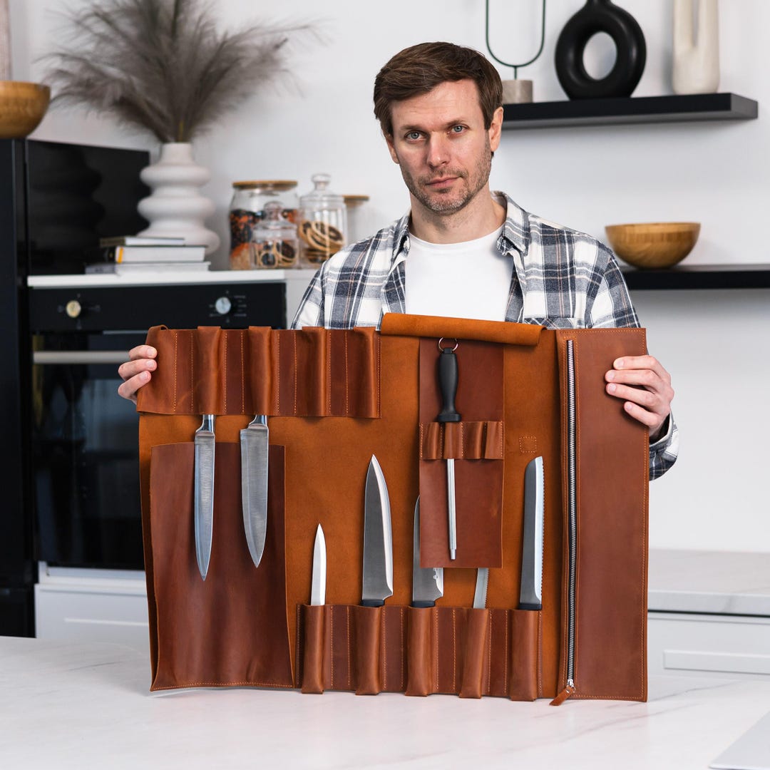 Case Roll Handmade Leather Knife Roll, Leather Chef Roll Bag, Leather Knives ...