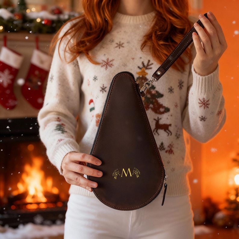 Personalized ping pong paddle case, Leather ping pong bag, Custom tennis bag, Ping pong racket case, Leather table tennis bag image 1