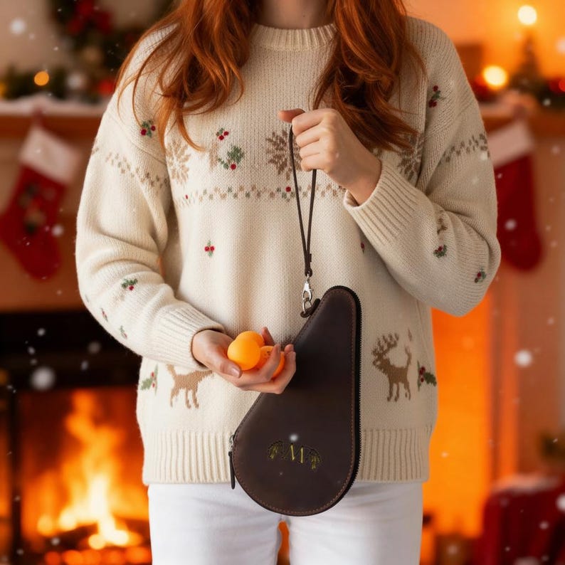 Personalized ping pong paddle case, Leather ping pong bag, Custom tennis bag, Ping pong racket case, Leather table tennis bag image 9