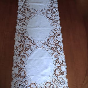 Antique French Lace Table Linen Runner Intricate Needle Lace
