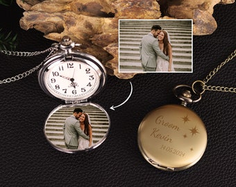 Custom Pocket Watch with Photo - Personalized Pocket Watch, Memory Photo Watch, Wedding Gifts, Wedding Keepsake, Couple Gifts