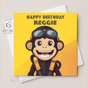 Kleiner Affe, Jungen-Geburtstags-Karte, Sohn, Enkel, Bruder, Neffe. Personalisierte Kinder jeden Alters, Geburtstag quadratische Karte High Quality Finish