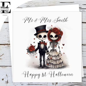 Carte d'Halloween joyeux, fantaisiste, funky squelette, voeux d'anniversaire, brillant de luxe, 420 g/m², tailles personnalisables, volume 5 x 5 6 x 6 8 x 8