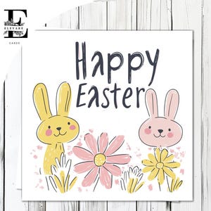 Osterhasen - Frühlingsblumen Karte | Osterhase mit Ostern personalisiert - Lustige Karte oder Poster , | Glossy Finish Deluxe High Grade 420g/m²