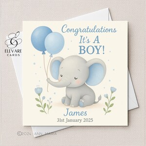 Neues Baby Karte | Plakat. Es wird ein Junge! | Blaue Farben. Baby Boy kann personalisiert werden | Kinderzimmer Illustration Luxus Finish Sq. 6x6 8x8"
