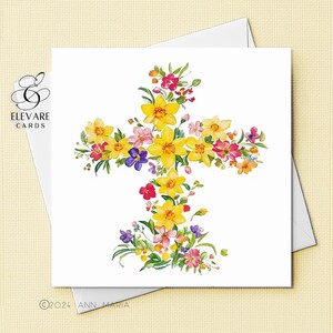 Paaskruis, lentekaart | Paashaas met narcissen - gepersonaliseerd - leuke kaart - poster, | Glanzende afwerking, luxe hoogwaardige kwaliteit 420 gsm 6 x 6 inch