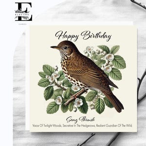 Singdrossel, Hawthorne Gemälde von UK Wild Bird. Geburtstagskarte mit Vers. "Wähle 6x6 / 8x8" Gloss Finish Deluxe Top Grade 420gsm."